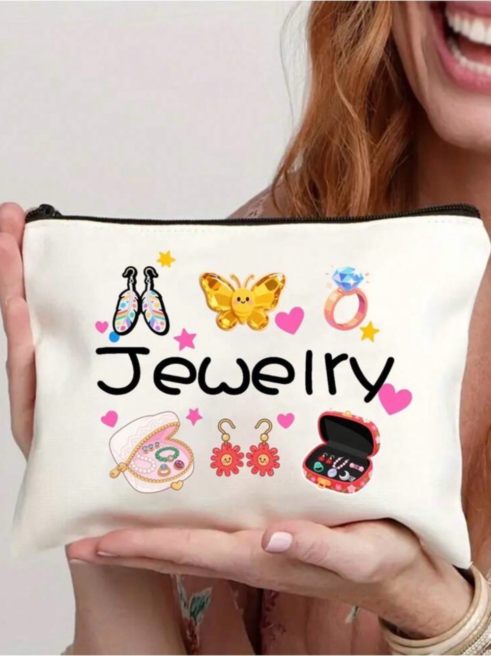 🌺 New Women's White Jewelry Pouch Cosmetic Bag
